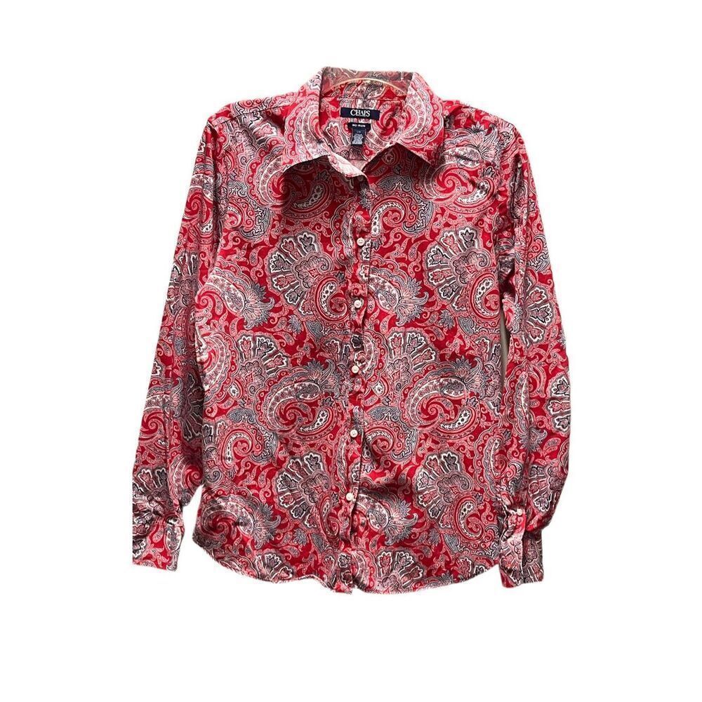 Chaps red paisley button up top size L relaxed fit